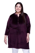 In Love Women's Plus Size Velvet Kurti - Warm Full Sleeve Solid Color Winter Wear