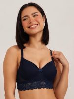 Clovia Women's Lace Padded Non-Wired Halter Neck Bralette with Lace in Blue - Image 2