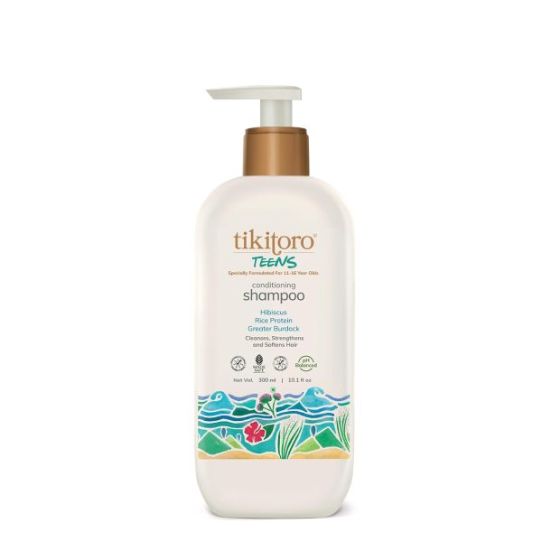 Tikitoro Teens Conditioning Shampoo 100% Vegan with Hibiscus, Rice Protein, Greater Burdock Extract, Cleanses, Strengthens & Softens Hairs, (Age: 11+) (300ml x 1)