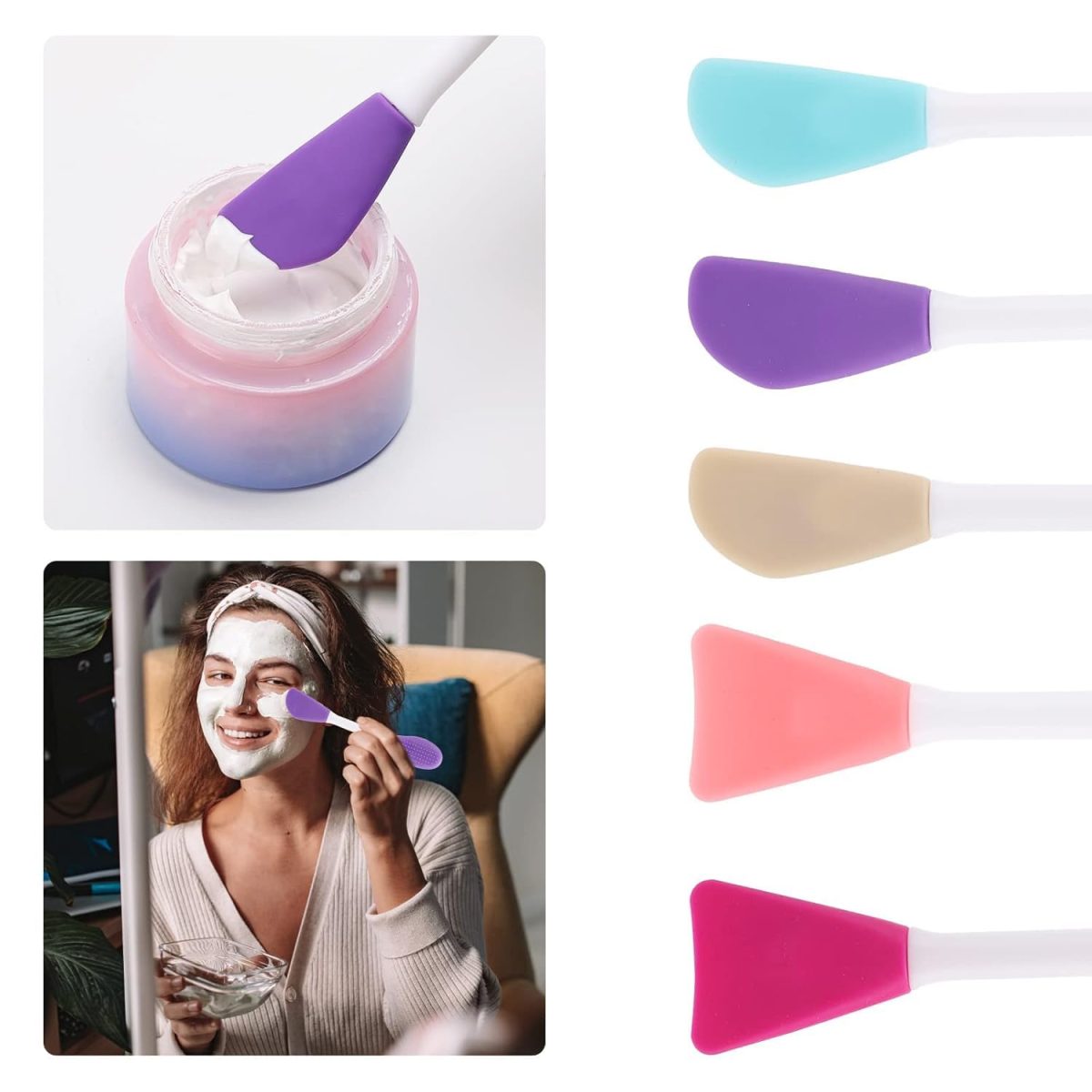 Kotinax Silicone Face Mask Applicator, Oval Brush & Wand for Mud, Charcoal, Clay Masks, Soft Makeup Beauty Tool (2 Packs, Multicolor) - Image 2