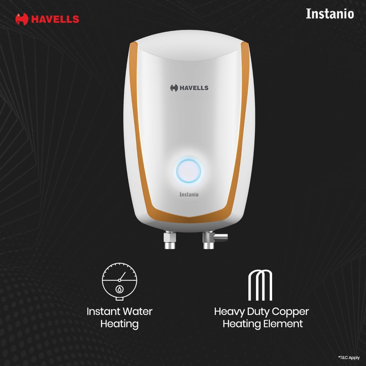 Havells Instanio 3L Instant Water Heater(Geyser)|Temp. Sensing LED Indicator| Rust & Shock Proof Body| ISI Marked|Warranty:5 year on Inner Tank| High Rise Compatible(White Mustard) - Image 3
