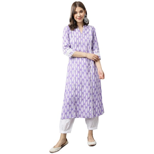 FIORRA Women's Light Purple Cotton A-Line Kurta with Pant