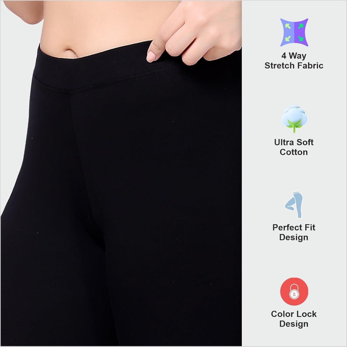 TRASA Tailored Cut & Classic Fit Stretchable Cotton Fabric Mid-Rise Skinny Fit High Ankle Length/Cropped Length Leggings for Women, Available Size - M, L, XL, 2XL, 3XL, 4XL, 5XL - Image 6