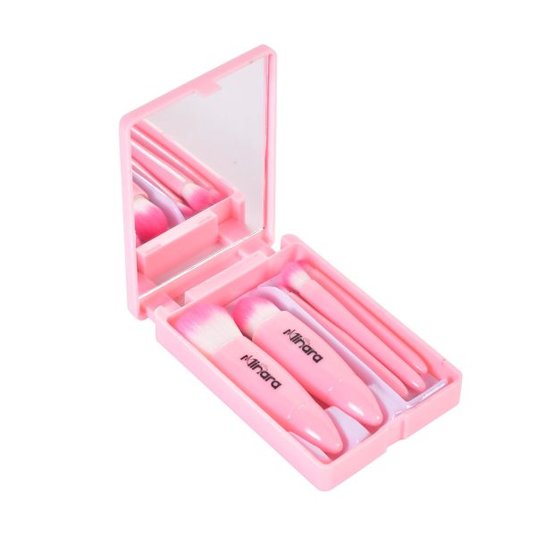 Minara Makeup Brush Set Of 5 Box With Mirror (Baby Pink) | Makeup Pouch For Women | Stylish Makeup Brush Set | Travel Friendly Foundation Brush