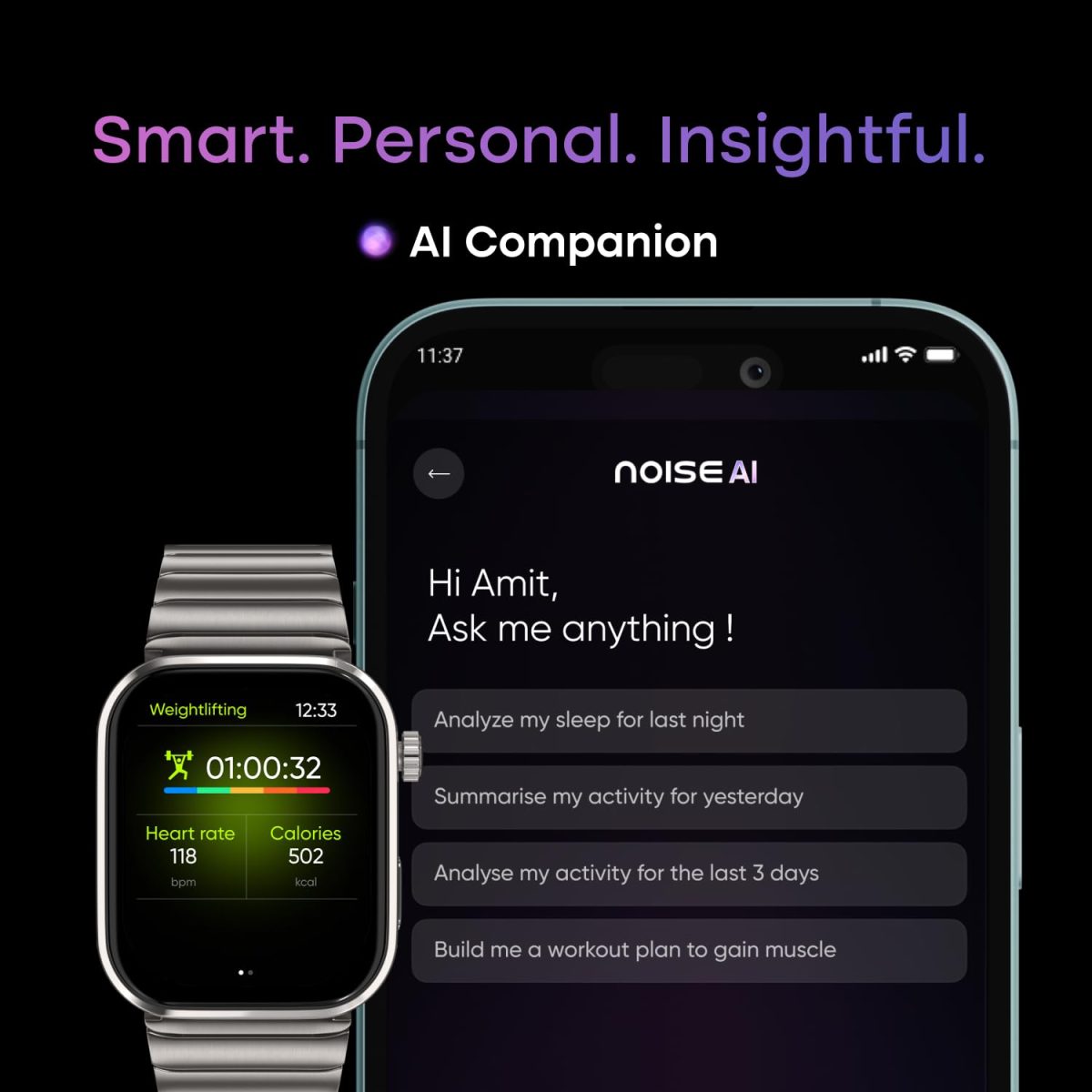 Noise Pro 6 Max Smart Watch:Intelligent AI, Endless AI Watch Faces, AI Companion, 1.96” AMOLED, Stainless Steel Build, Built-in GPS, 5 ATM, EN2 Processor, for iOS & Android(Pure Titanium) - Image 5