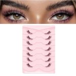 MAYCREATE® 7 Pairs False Eyelashes Natural Cat Eye Half Lashes Fluffy Wispy Clear Band 3D Faux Mink Lashes Pack Soft Strips Handmade Soft Fake Eyelashes