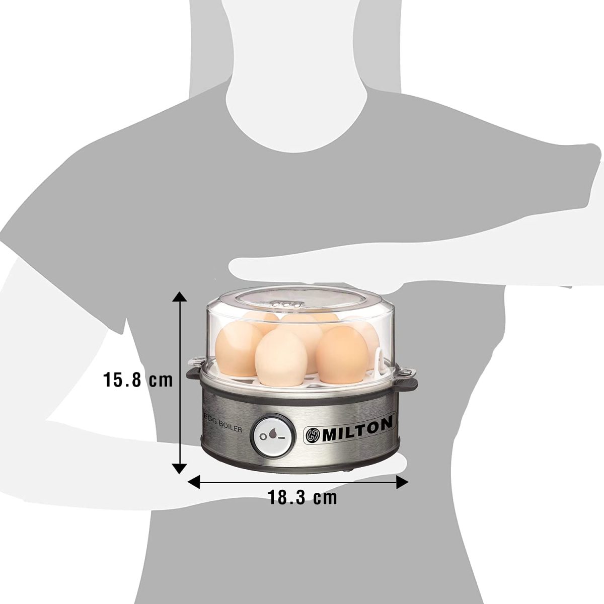 Milton Smart Instant Electric Egg Boiler | Automatic Cut Off | Egg Cooker & Steamer for Boiling Up to 7 Eggs | 3 Boiling Modes | 360 Watt | Stainless Steel Body & Heating Plate | - Image 3