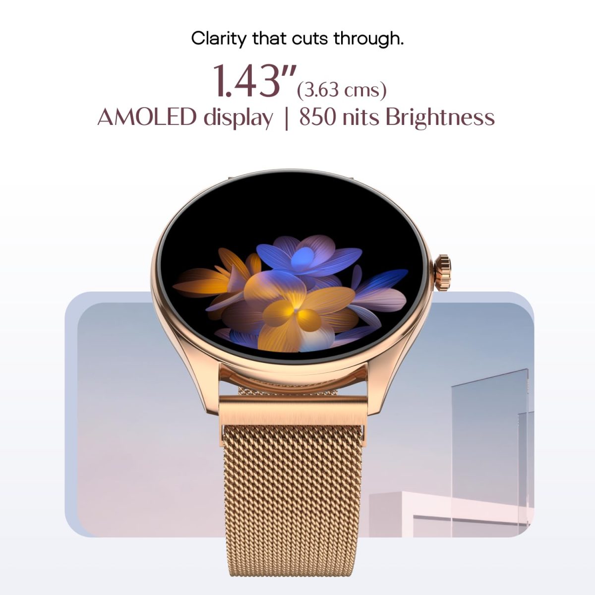 Noise Twist 2 Smart Watch with 1.43” AMOLED Screen, AI Search & Voice Assistant, Bluetooth Calling, Stainless Steel Back, 7-Day Battery, 100+ Watch Faces, Health Suite, IP68 (Gold Link) - Image 5