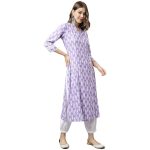 FIORRA Women's Light Purple Cotton A-Line Kurta with Pant - Image 3