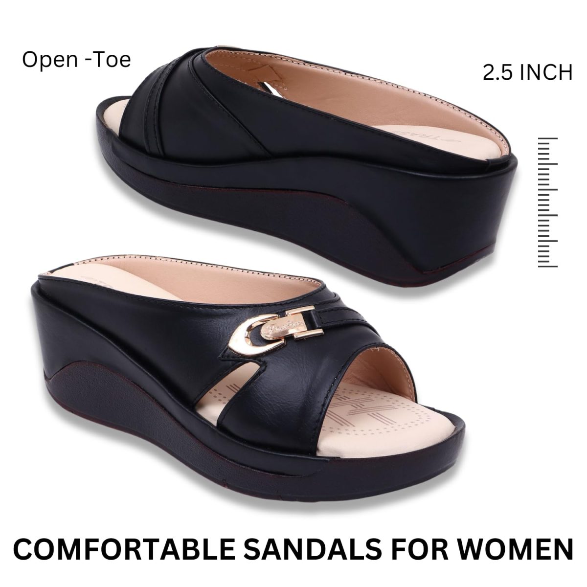 TRASE Women's Fashion Sandal, Faux Leather, Comfortable and Stylish Wedges| Soft Cushion Footbed For Women & Girls | For Casual Wear & Formal Wear Occasions 2.5 inches heel - Image 4
