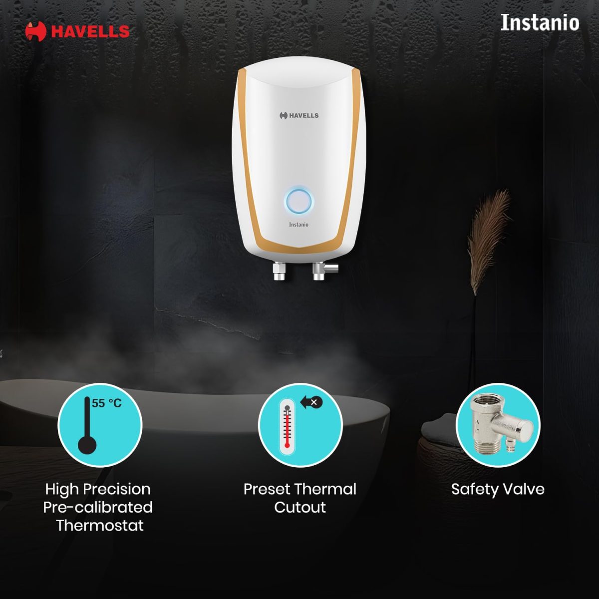 Havells Instanio 3L Instant Water Heater(Geyser)|Temp. Sensing LED Indicator| Rust & Shock Proof Body| ISI Marked|Warranty:5 year on Inner Tank| High Rise Compatible(White Mustard) - Image 7