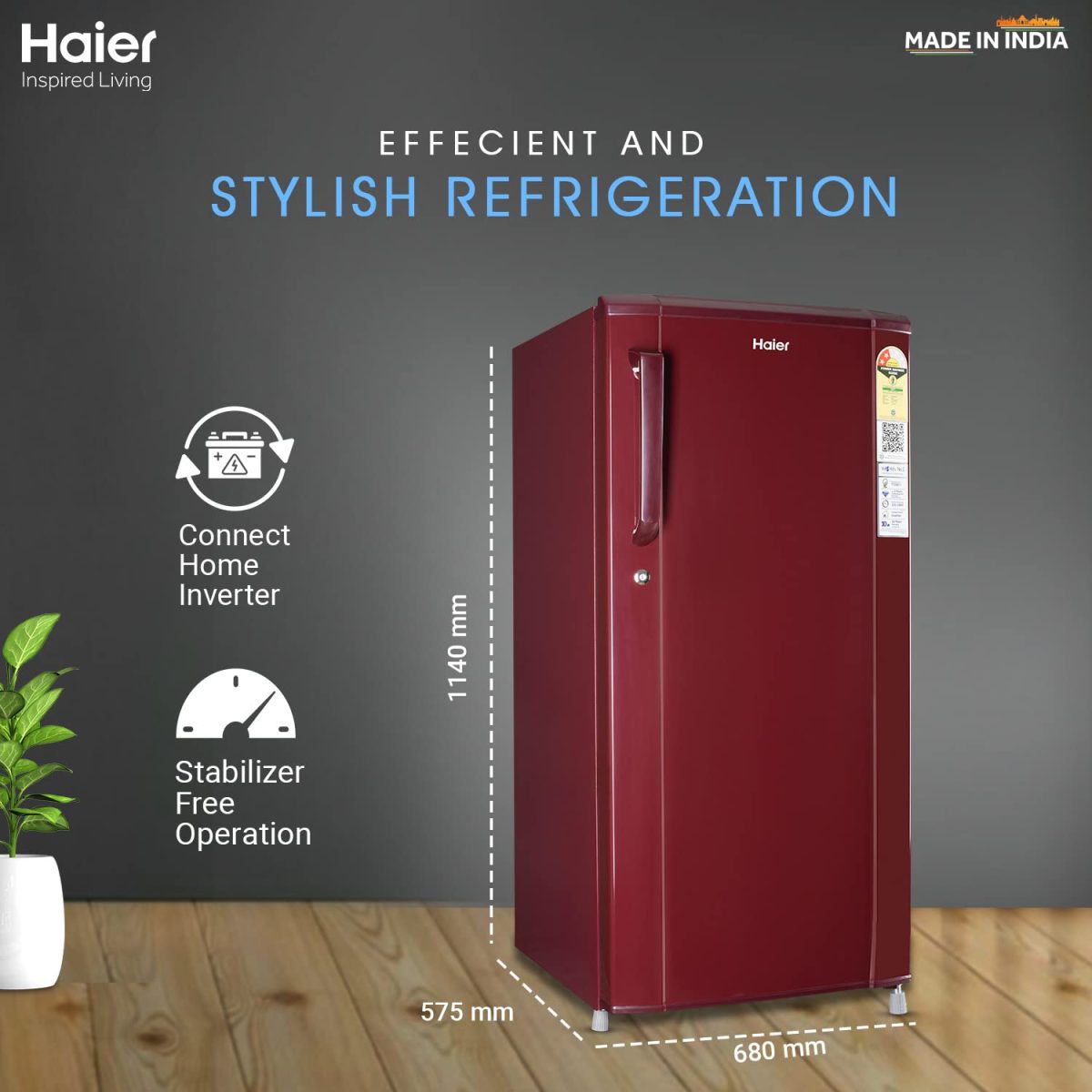 Haier 185 L 2 Star Direct Cool Single Door Refrigerator Appliance (2023 Model, HED-192RS-P, Red Steel) - Image 5