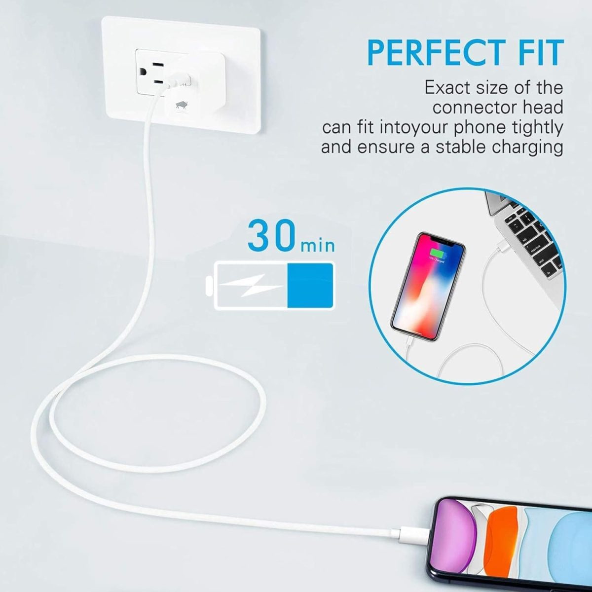 Sounce USB to Lightning 12A Fast iPhone Charging Cable Compatible for iPhone 14, 13, 12, 11, X, XS, XR, 8, 7, 6, 5, Plus Pro Max Mini iPad, Macbook, iMac, AirPods, 480Mbps Data Sync, 1.5 Meter Long - Image 3