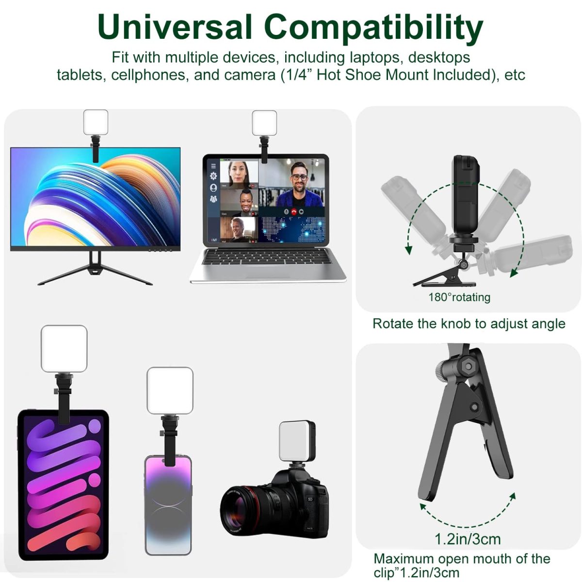 Mobilife LED Video Light Camera Light Laptop Light for Zoom Meeting Photography Lighting 100 LED Beads with Clip Dimmable and Rechargeable for Camera Selfie Stick Tripod Laptop Cellphone - Image 8
