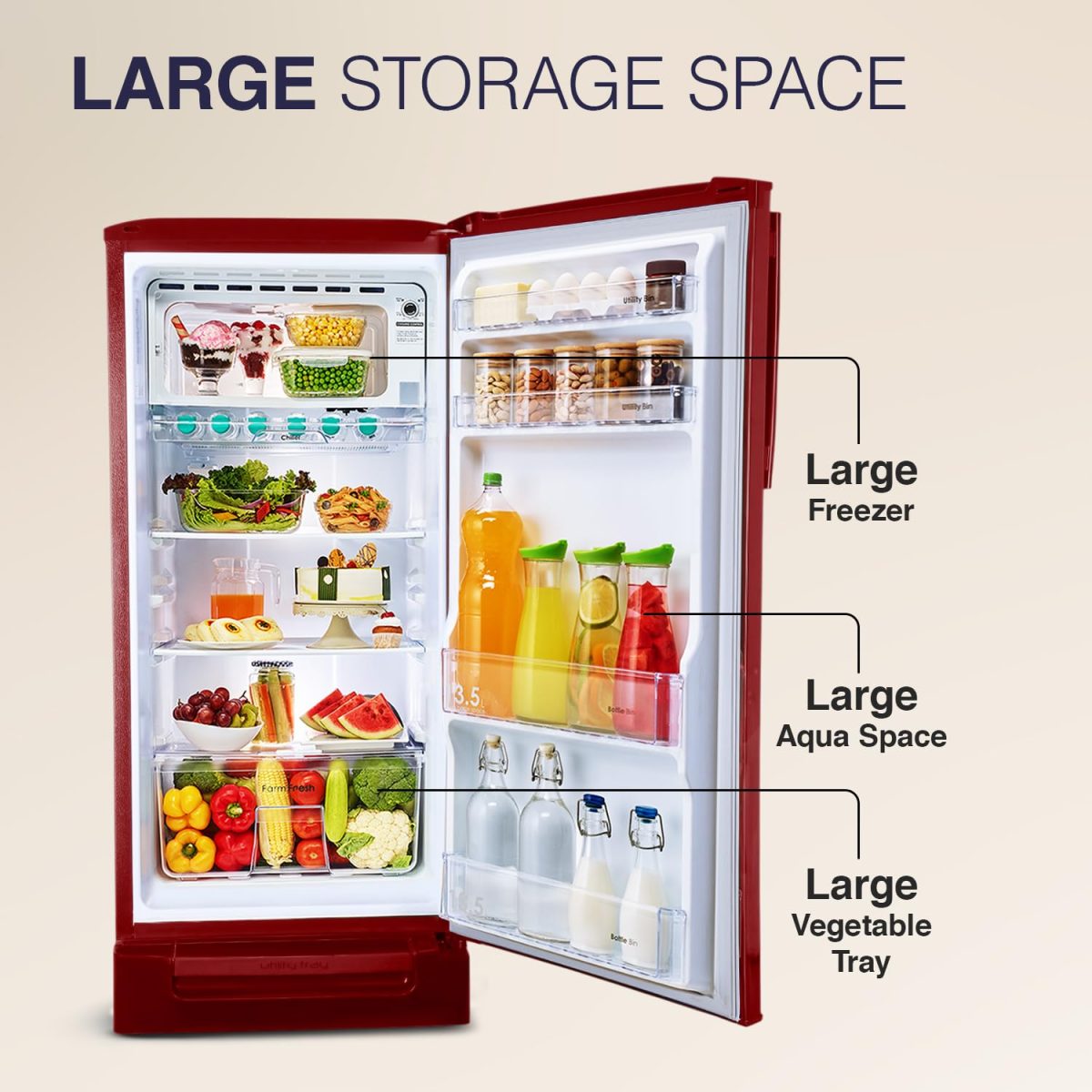 Godrej 202 L 5 Star Advanced Inverter, Jumbo Vegetable Tray Direct Cool Single Door Refrigerator With Base Drawer(, RD 210E TDI MN WN, Marine Wine) - Image 5