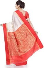AS Aishwarya Sarees Women's Gorod Lal Paar Bengali Durga Puja In White And Red With Blouse Piece. Goroder Silk Saree. Soft & Lightweight - Image 2