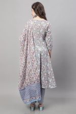 Monira Women's Pure Cambric Cotton Jaipuri Floral Printed Anarkali Kurta Set with Dupatta (Ready to Wear; Blue) - Image 5