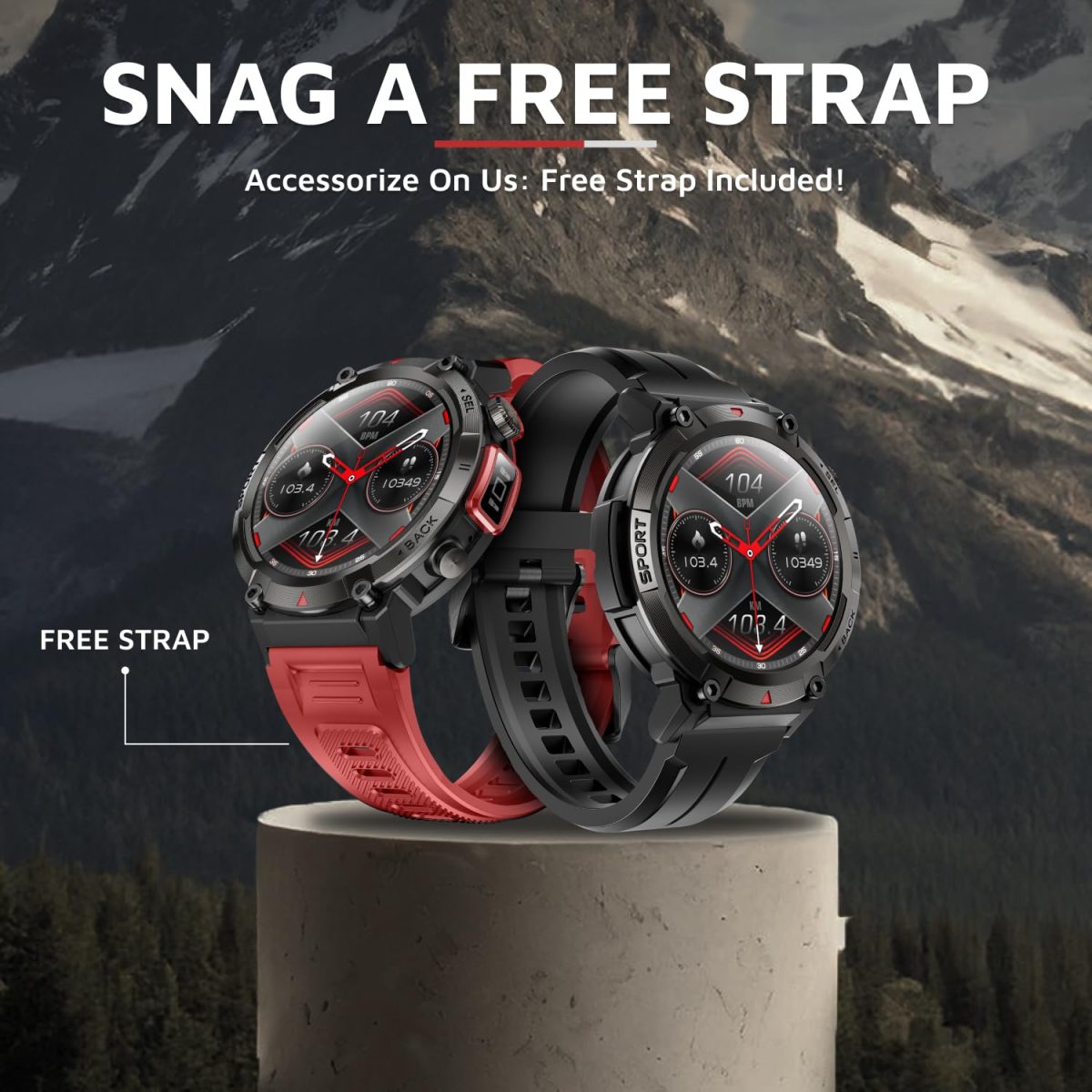 Cult Ranger XR1-1.43" AMOLED Display,Outdoor Rugged Smartwatch for Men, Bluetooth Calling, 8 Days Battery, Continous Heart Rate,100+ Sports Mode, Live Cricket Score, Built-in Flashlight, Free Strap - Image 4