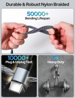 COSTAR 60W 3-in-1 Multi Fast Charging Cable – 3A Nylon Braided 1.5M Cable with Lightning, Type-C & Micro USB for iPhone, iPad, Samsung, OnePlus, Xiaomi, Oppo, Vivo, Android & Car Charging (Black) - Image 7