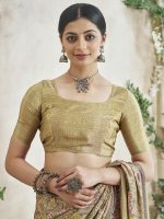 AKHILAM Women's Crepe Botanical Printed Saree With Unstitched Blouse (VIVNTA34301A_TFH_Parent) - Image 6