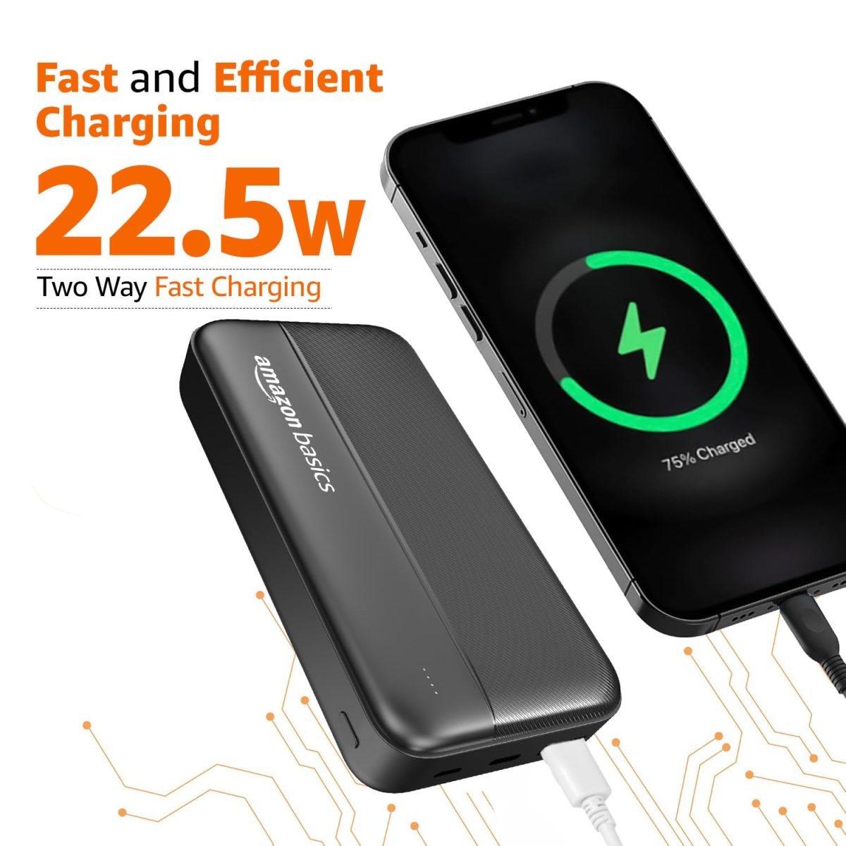 Amazon Basics 20000 mAh Power Bank | 22.5W Fast Charging | Dual Output & Input | Charge 3 Devices Simultaneously | for Smartphones, TWS Earbuds, Speakers, Tablets (Black) - Image 4