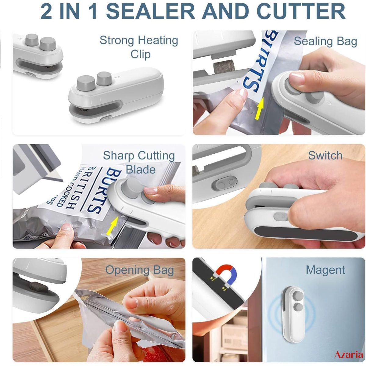 Azaria Portable Mini Sealing Machine, Handheld Packet Sealer, portable sealing machine, packet sealer for Food, Snacks, Chips, Fresh Storage, Plastic Bags Sealing Machine, 1 YEAR Warranty - Image 7
