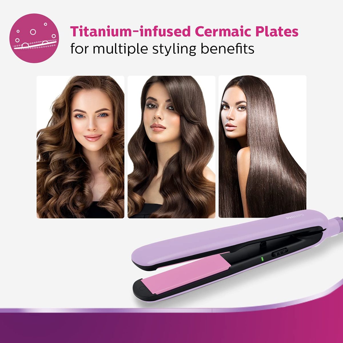 Philips Straightener with SilkProtect Technology. Straighten & Curl, Suitable for All Hair Types (Lavender)-BHS393/40 - Image 5