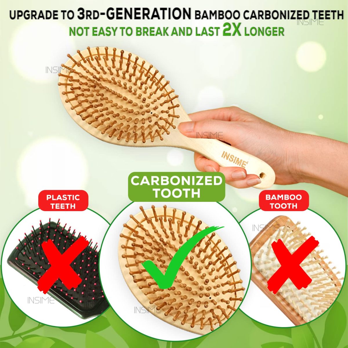INSIME Wooden hair brush for Women & Men – Bamboo wooden Paddle hair brush for men women Curly hair – Bamboo Wooden brush for hair growth with flat paddle brush comb - Image 8