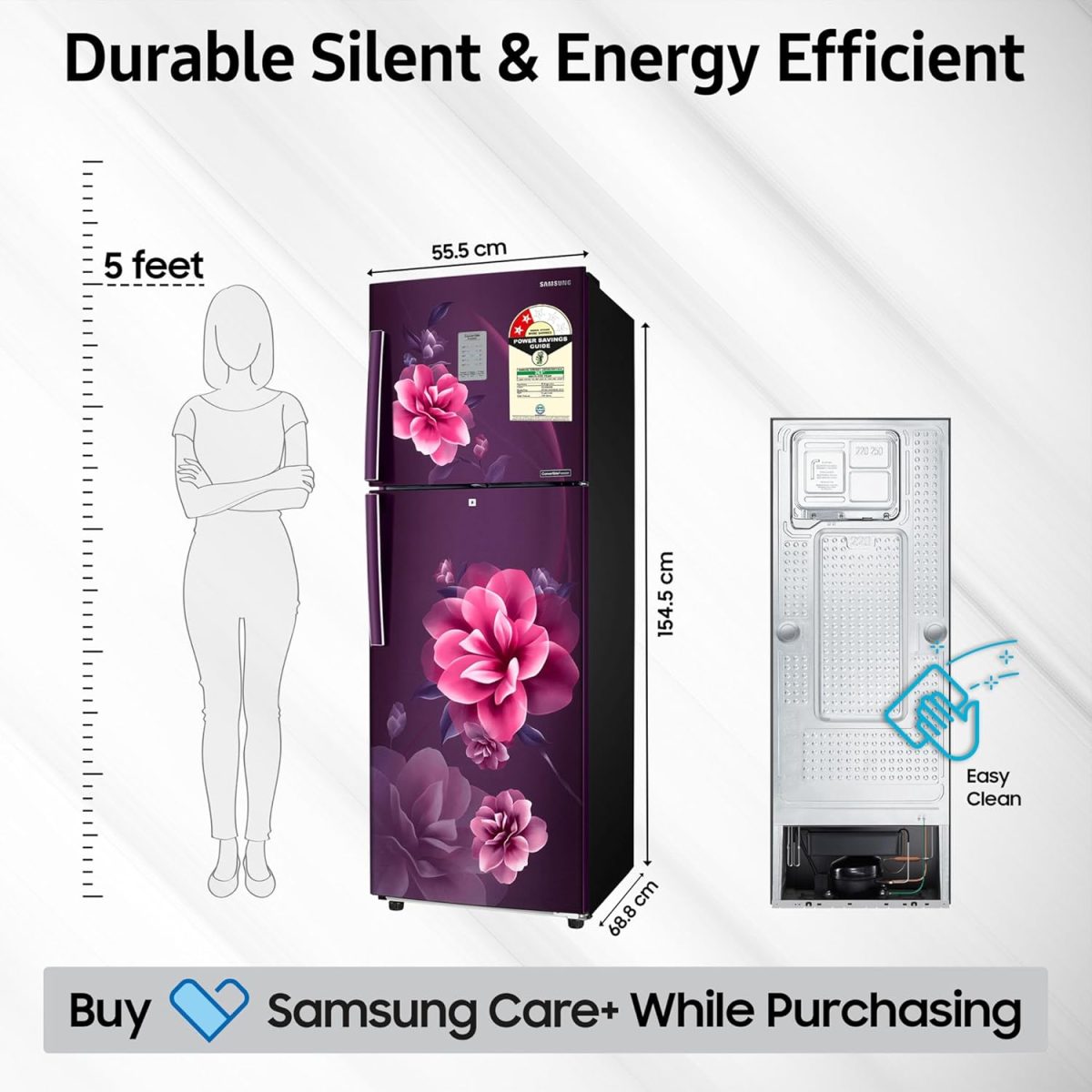Samsung 236 L, 2 Star, Convertible, Digital Inverter with Display Frost Free Double Door Refrigerator (RT28C3922CR/HL, Red, Camellia Purple) - Image 5