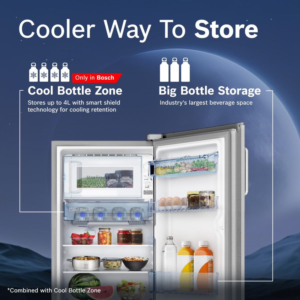 Bosch 187L 5 Star Inverter Direct-Cool Single Door Refrigerator (CST18S25PI, Fine Steel, Base Stand with Drawer & Saperator) - Image 5