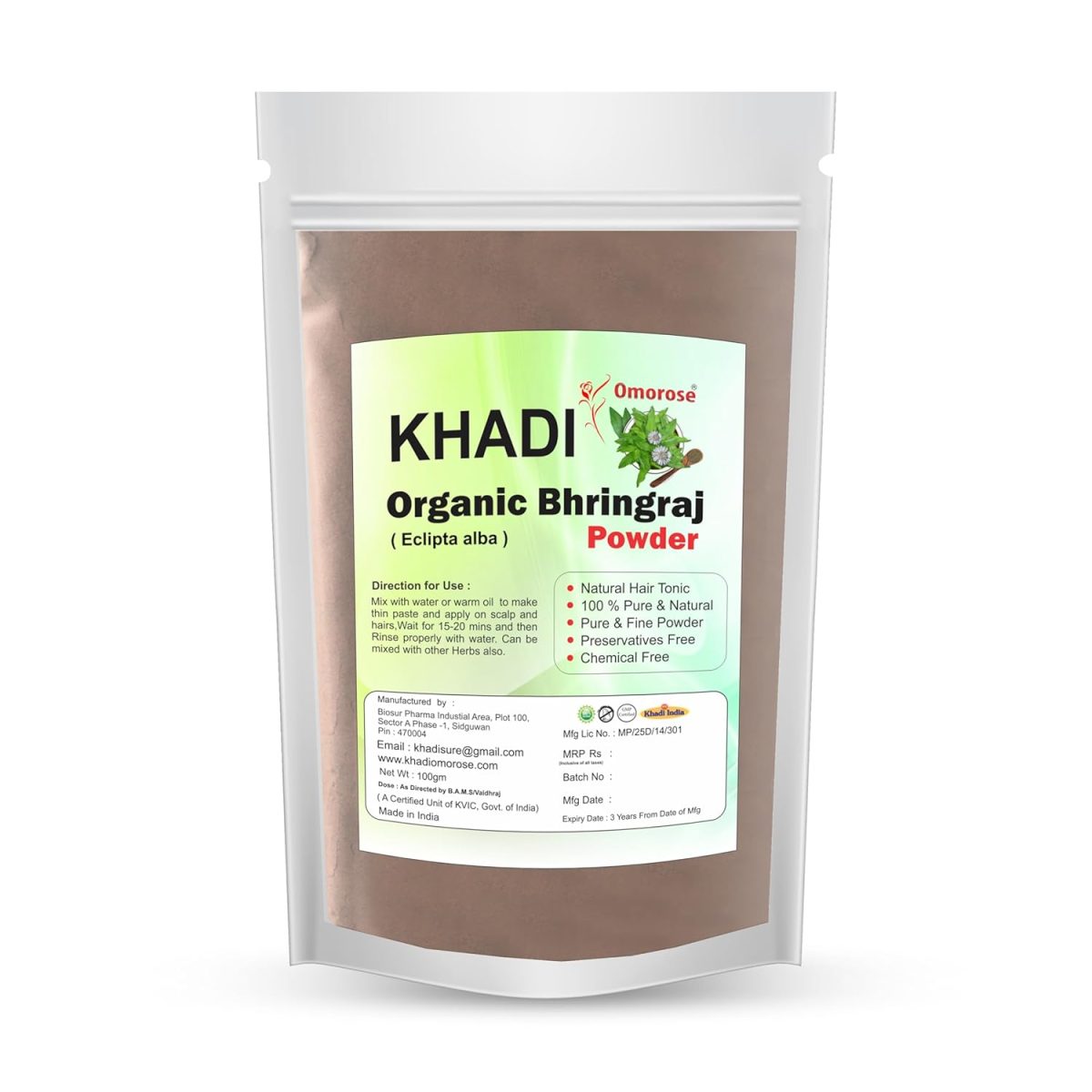 Khadi Omorose Bhringraj Powder For Nourishment Of Skin And Hair | 100 Grams | For Nourihment of Hairs - Image 2