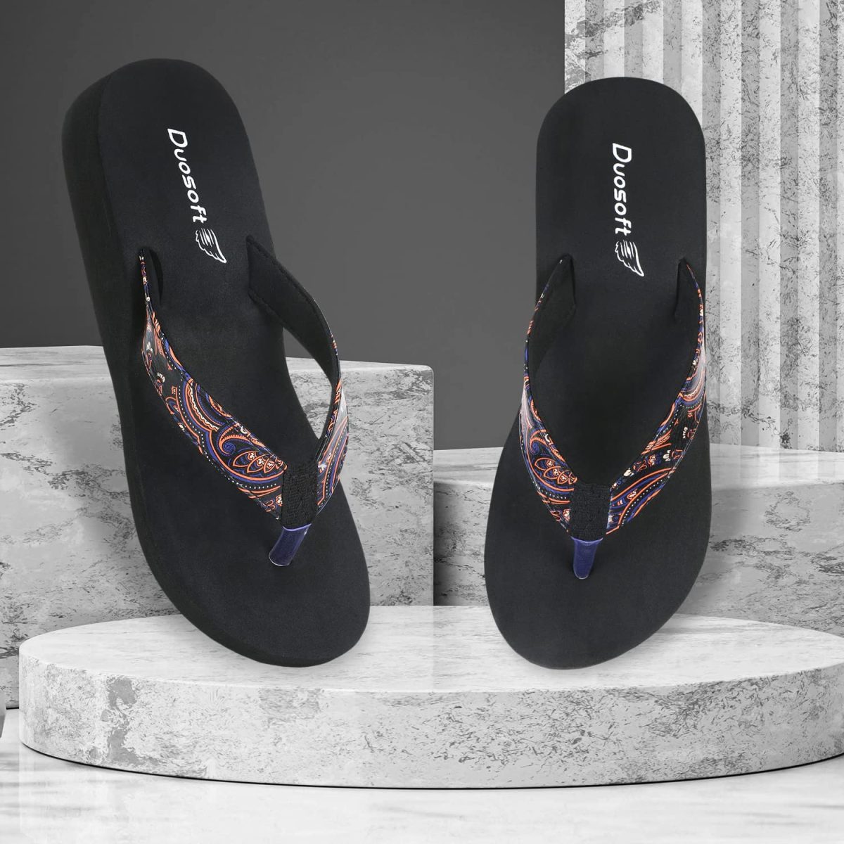 DOCTOR WALK Women's Paisley Print Flip Flops, Black Platform Sandals, Comfort Thong Slippers - Image 3