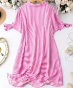 Leriya Fashion Striped Shirt Style Mini Dress for Women | Collared Casual A-Line | Tunic with Tie Sleeves & Front Buttons - Image 2