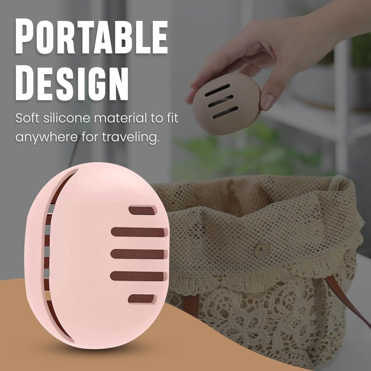 Homeaura Beauty Blender Sponge Holder Silicone Double Sided Breathable Shatterproof Makeup Sponge Holder Potable Travel Case | Pack of 2 |Khaki & Pink| - Image 4