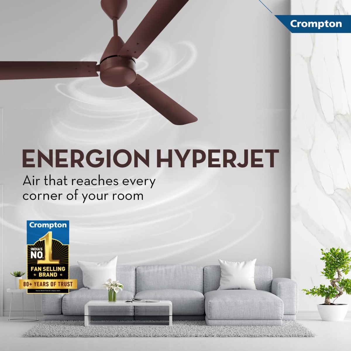 Crompton Energion Hyperjet 1200mm BLDC Ceiling Fan | Point Anywhere Remote Control | BEE 5 Star Rated Energy Efficient | Superior Air Delivery | Anti-Rust | 2 Year Manufacturer Warranty | Brown - Image 2