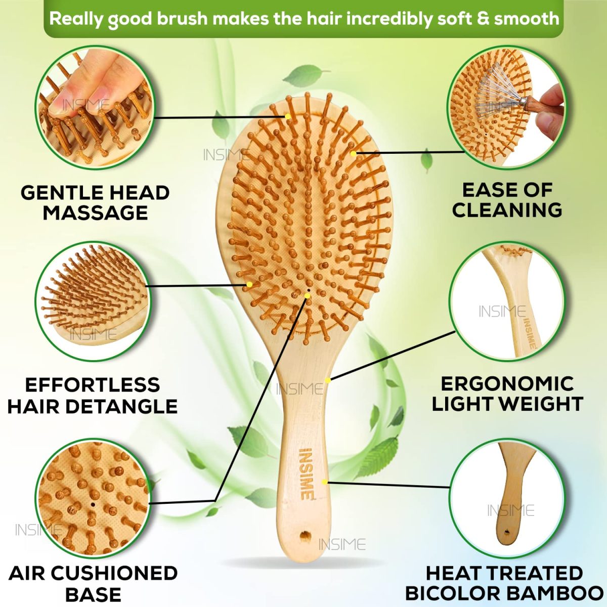 INSIME Wooden hair brush for Women & Men – Bamboo wooden Paddle hair brush for men women Curly hair – Bamboo Wooden brush for hair growth with flat paddle brush comb - Image 7
