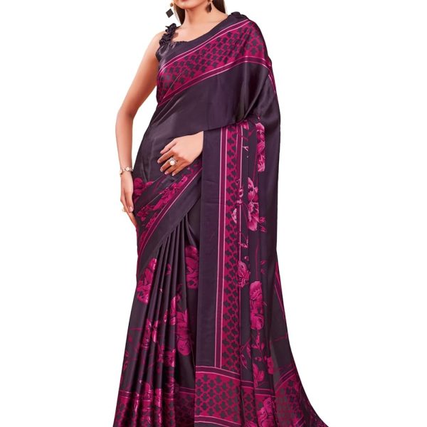 Garden Vareli Satin Crepe Saree With Unstitched Blouse Piece