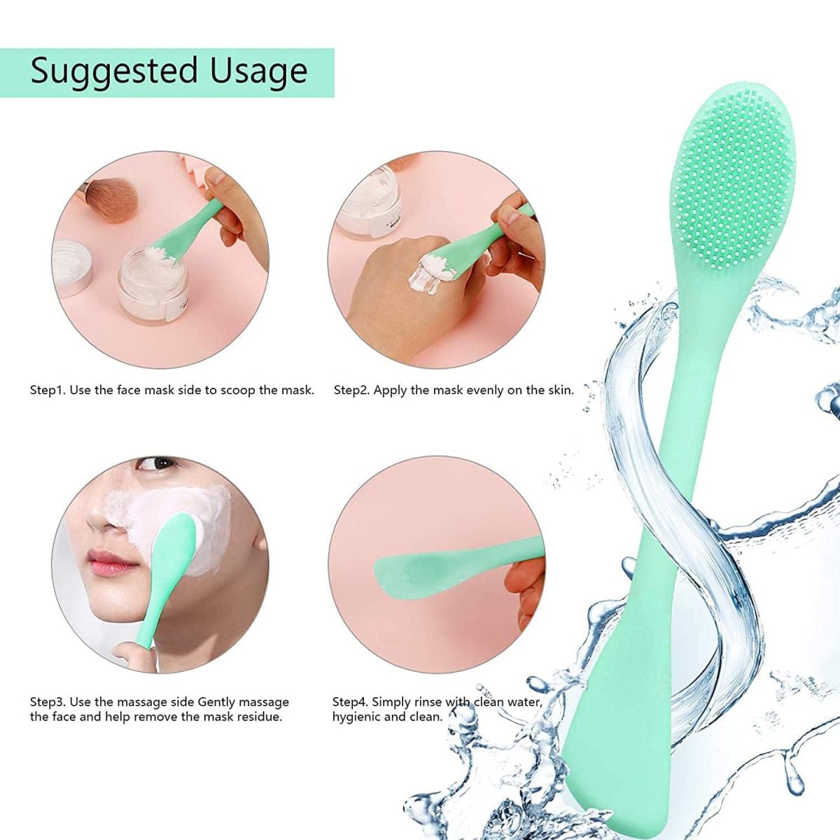 RENESMEE Silicone Brushes, Double-Ended Silicone Face Mask Brush, Facial Cleansing Brush, Premium Soft Facial Masks Other Skin Care Applicator Tool for Cream, Body Lotion, Moisturizer - Image 4