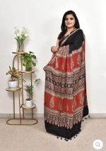 MotiBa Women's Ajrakh Printed Soft Silk Saree with Paisley Border, Traditional Printed Design - Image 2