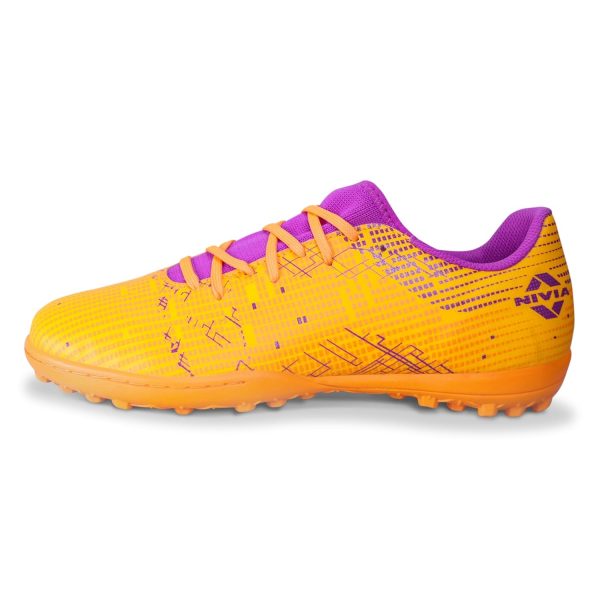 Nivia Rabona 2.0 Turf Football Shoes for Mens, Rubber Stud with PVC Synthetic Leather, Soft Cushion die Cut N R eva Sockliner, Light Weight die Cut Insole (Neon Citrus/Festival Fuchsia)
