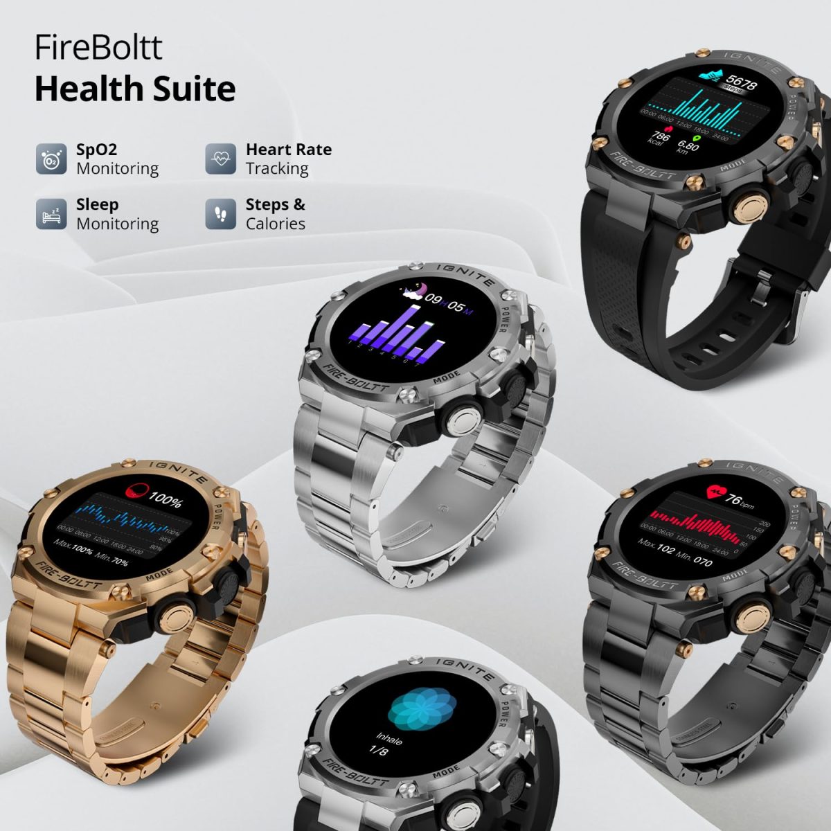 Fire-Boltt Assault Rugged Smartwatch – 1.5" HD Display, Bluetooth Calling, 600mAh Battery, Compass, Heart Rate & SpO2 Monitoring, 7-10 Days Battery Life, Heavy Metal Sports Design - Image 7