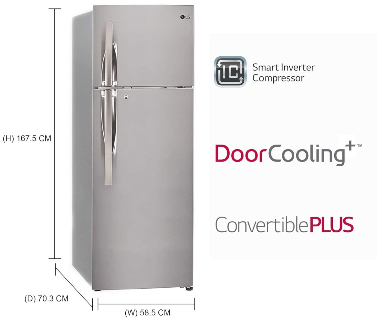 LG 308 L 2 Star Smart Inverter Frost-Free Double Door Refrigerator (GL-T322RPZY, Shiny Steel, Convertible) - Image 2