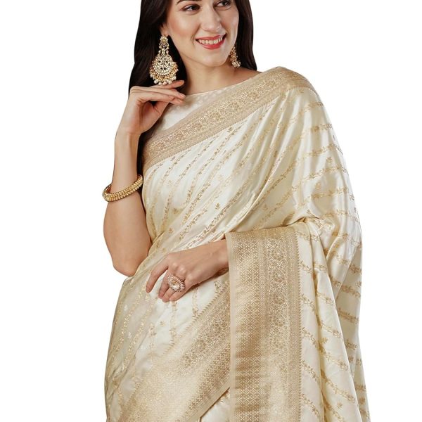 AKHILAM Women's Satin Silk Ethnic Motif Woven Design Saree With Unstitched Blouse (ARYA4401_FL_Parent)
