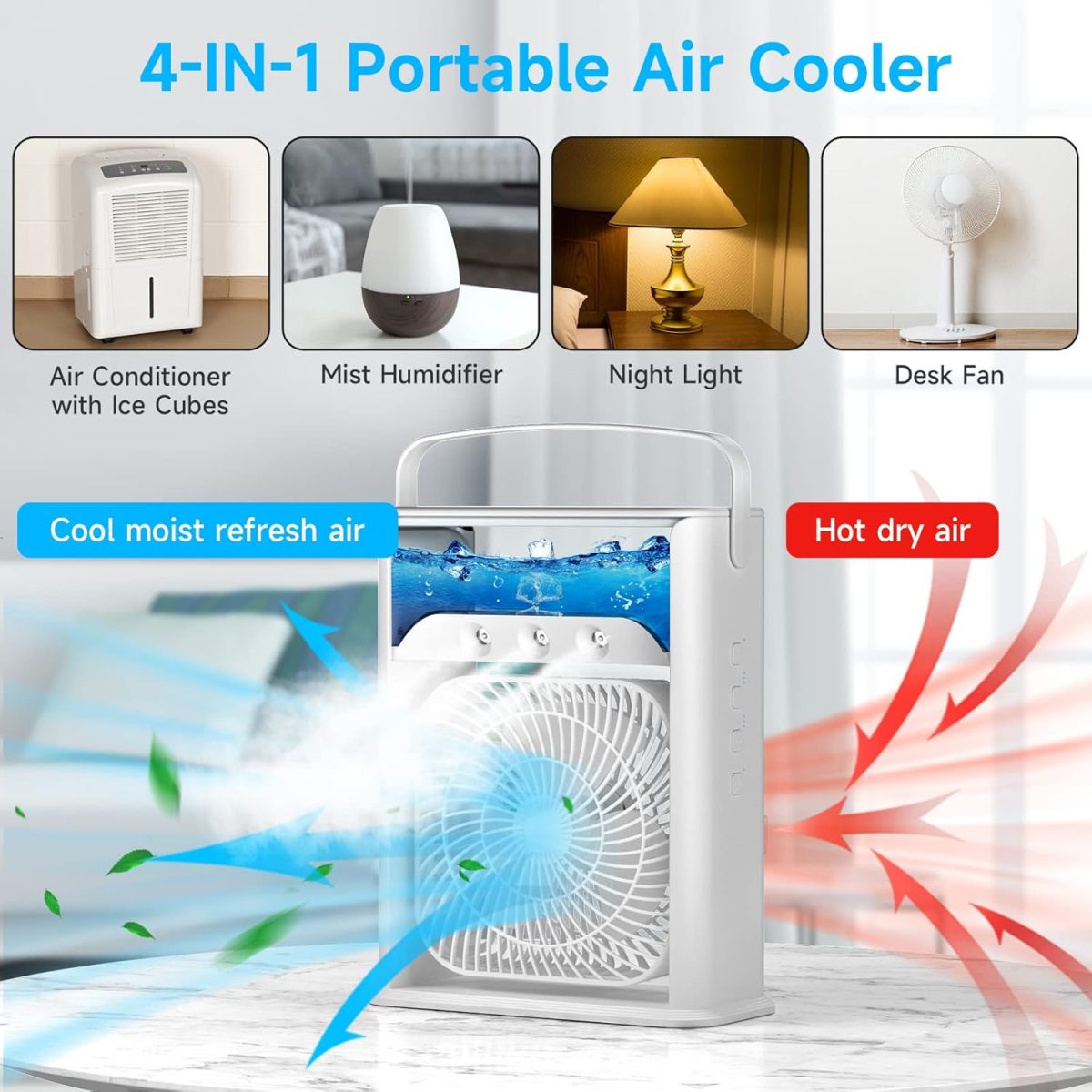 LQTTEK Portable Air Cooler 4-In-1 Mini Mobile Conditioner Fan, Cooling Fan And Humidifier, 7 Colors Led Night Lights With 3 Speeds Personal Evaporative Coolers, Conditioning For Home Office - Image 2