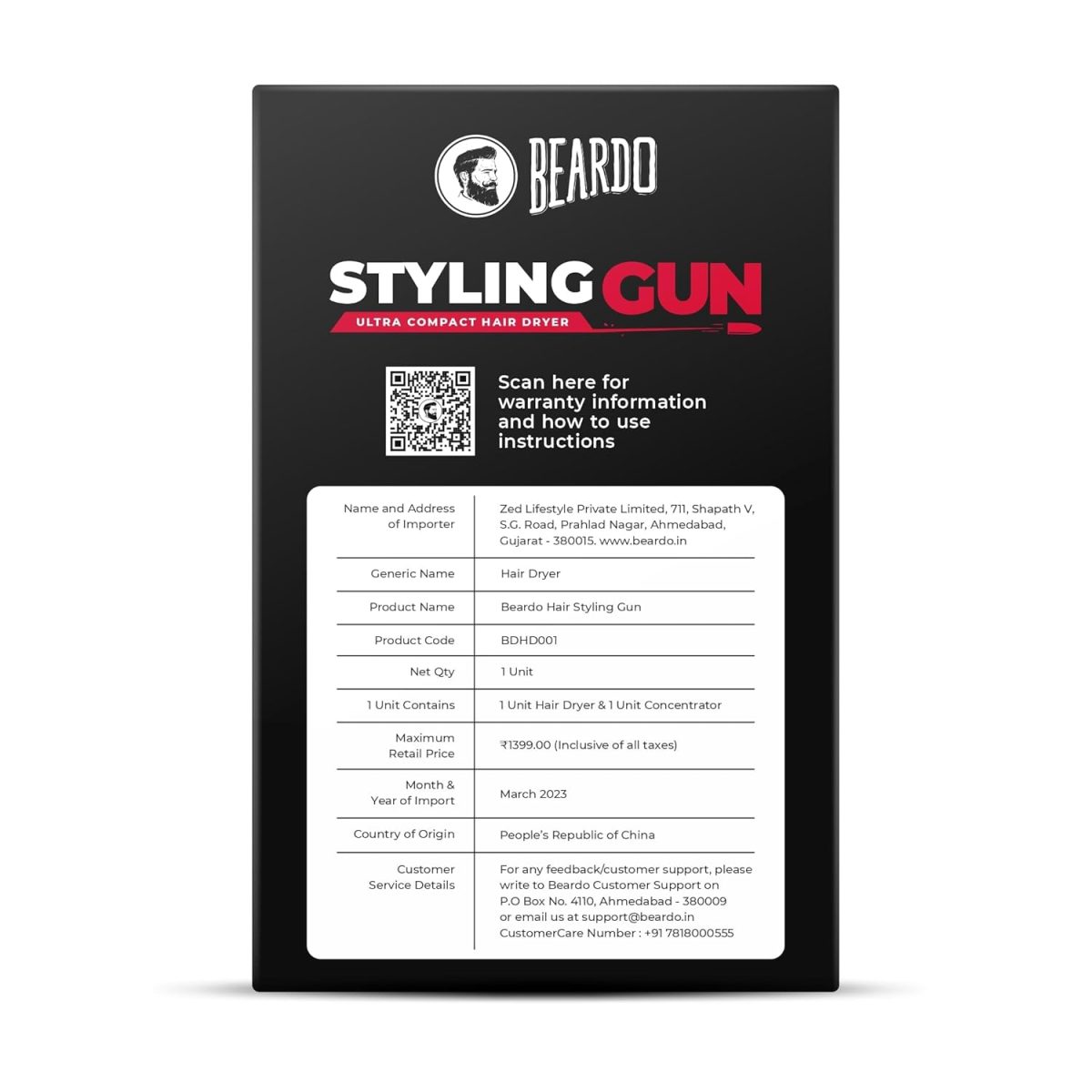 BEARDO Styling Gun Ultra Compact Hair Dryer | 1100 Watts Foldable Hair Dryer | 3 Heat 2 Speed Setting | Hair Dryer For Men | Travel Friendly | Stylish Matte Black Finish | Gift For Brother | Gift For Friends | Gift for Husband - Image 9