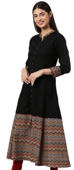 Yash Gallery Women's Cotton Relaxed Fit A Line Kurta - Image 2