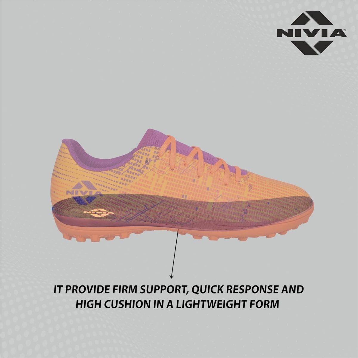 Nivia Rabona 2.0 Turf Football Shoes for Mens, Rubber Stud with PVC Synthetic Leather, Soft Cushion die Cut N R eva Sockliner, Light Weight die Cut Insole (Neon Citrus/Festival Fuchsia) - Image 5