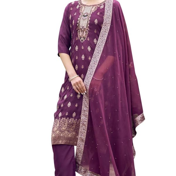 VredeVogel Viscose Rayon Silk Kurta Pant Set with Chiffon Dupatta for Women