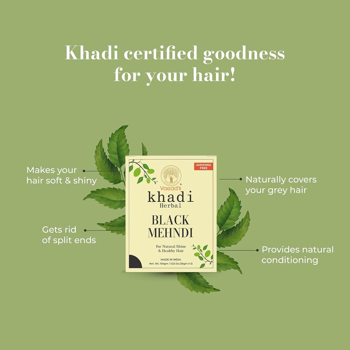 Vagad's Khadi Herbal Gramodaya Pure Natural Black Mehndi For Hair With Goodness of Neem For Longlasting Natural Hair Colour (Pack of 2x100g) - Image 2