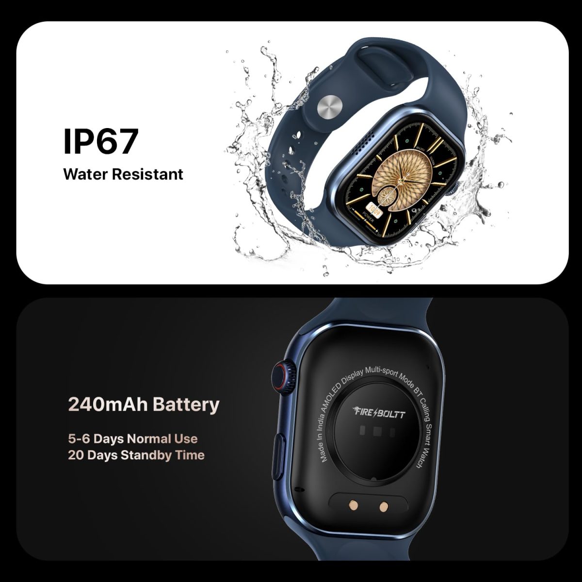 Fire-Boltt Brillia Smart Watch with 51.3mm (2.02 inch) AMOLED Display, Bluetooth Calling, SpO2, Heart Rate Monitoring, 120+ Sports Modes (Brillia, Blue) - Image 11